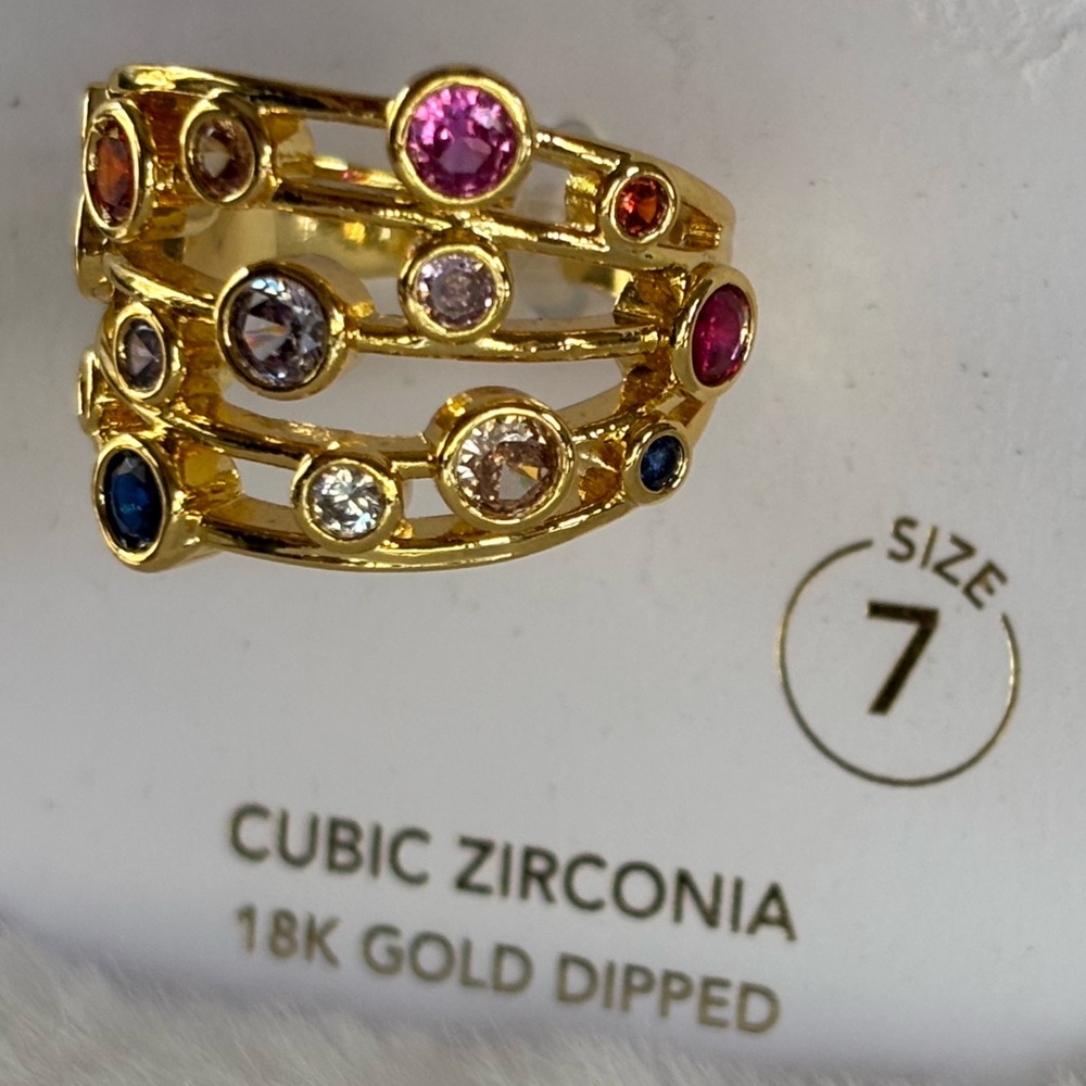 Women’s Ring size 7 Amanda Blu cubic zirconia 18 K gold dipped ,BNWT